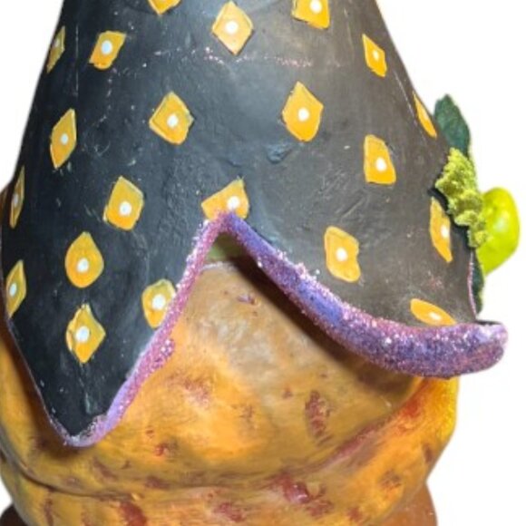 Folk Art Pumpkin Figurine Halloween Flocked Hat Whimsical Suit 12.5" tall x 6" d - Picture 9 of 16